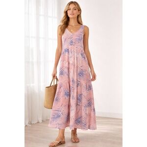 Splendid Marley Maxi Dress Pink Blue Abstract Tiered Sleeveless Size XL